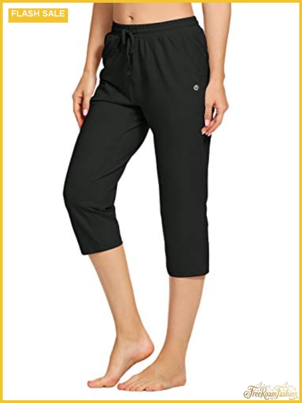 Women's Cotton Jersey Yoga Capri Pants Drawstring Joggers Lounge Workout